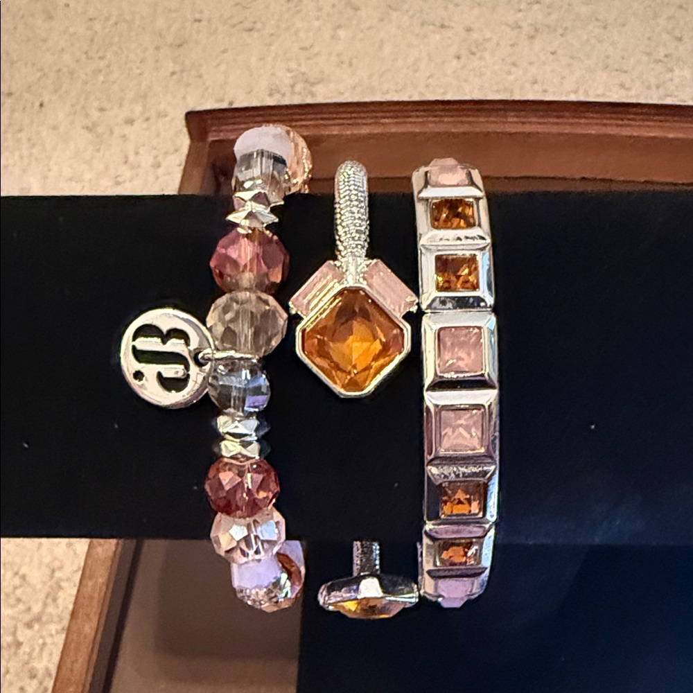 Bomb Party Peach Stack. Elegant Silver, Peach and Pink Bracelet Set - Picture 5 of 8